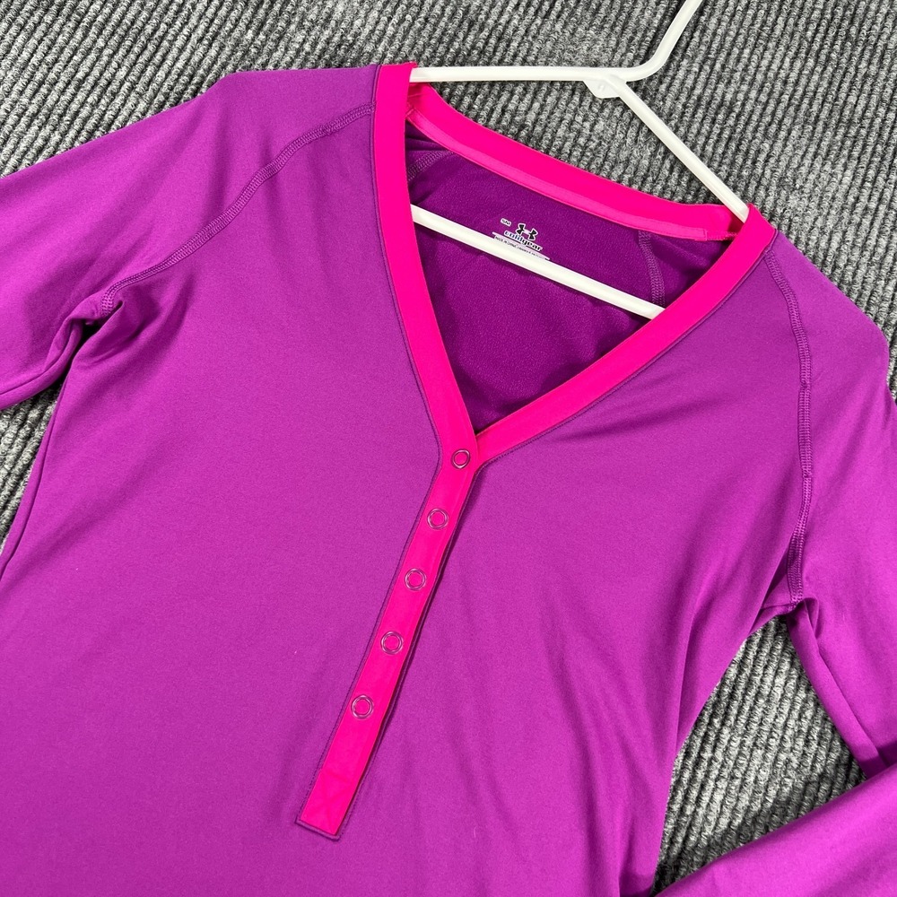 Under Armour ColdGear Henley Shirt Womens Small Purple Long Sleeve Performance